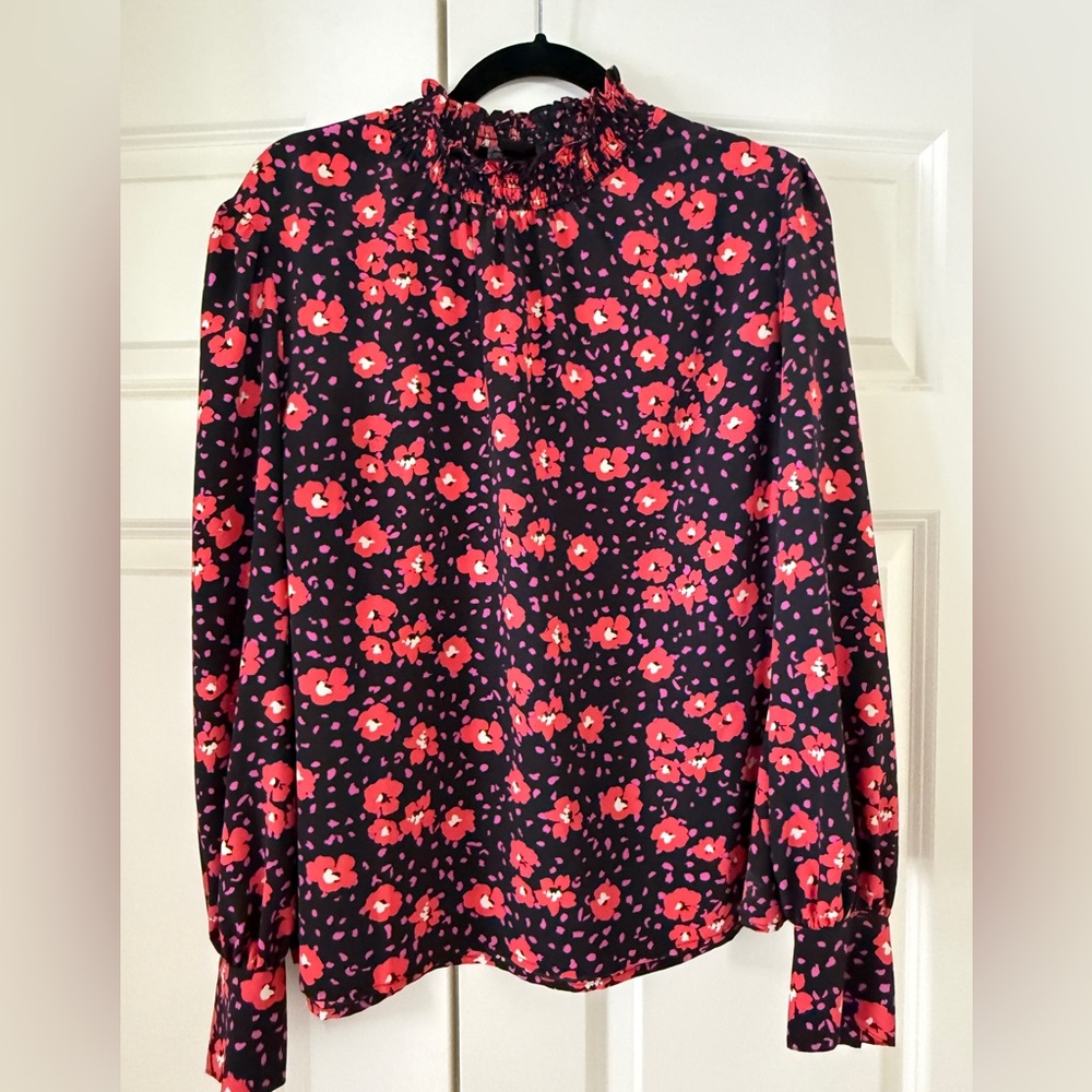 Sanctuary Romance Smock Neck Red/Pink Floral Long Sleeve Blouse Size Large